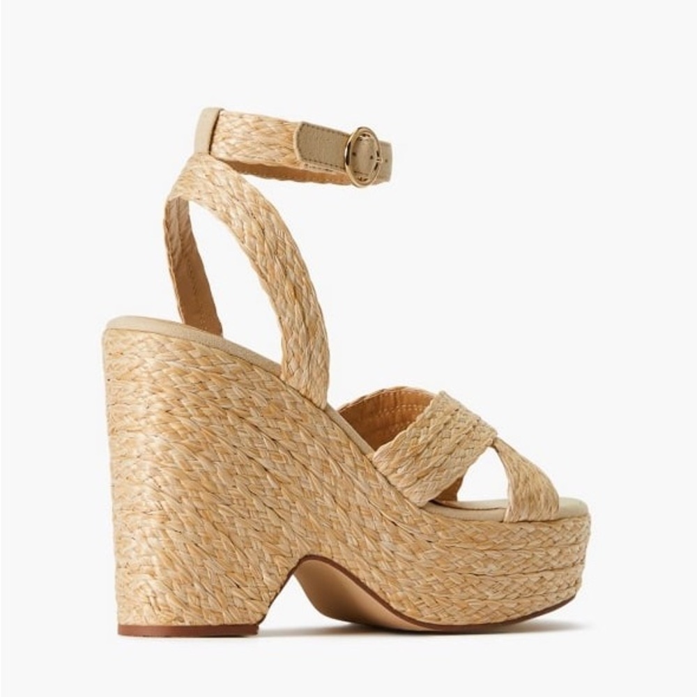JUSTFAB Mia Natural Raffia Wedge Sandal Tan Chunky Heel Platform Shoes Size 8.5 - Picture 5 of 15